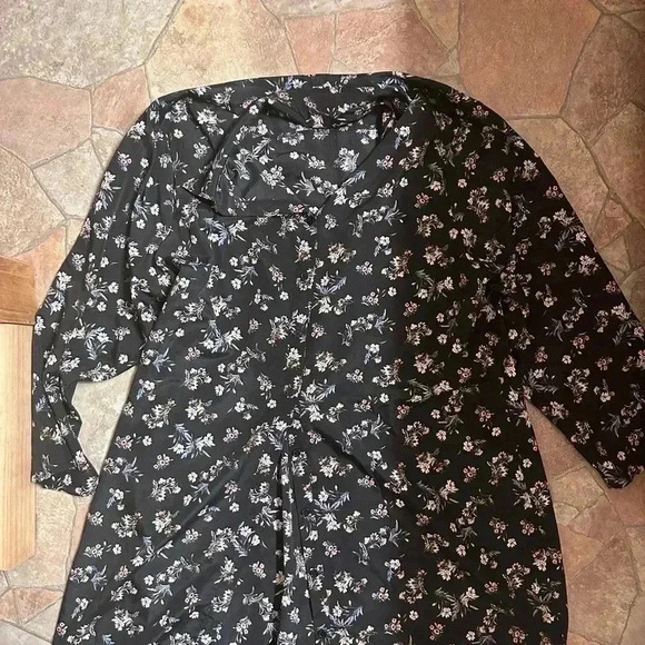 Button Up Floral Black Dress High Low 2XL - Picture 7 of 9